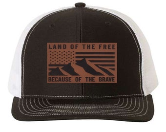 American Flag Land Of The Free Because Of The Brave 6 Panel Adjustable Snapback Trucker Mesh Hat Richardson 112, Faux Leather