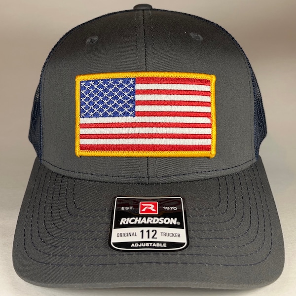 Richardson 112 American Flag 6 Panel Adjustable Snapback Trucker Mesh Hat, US Flag Hat, American Flag Hat, Richardson 112