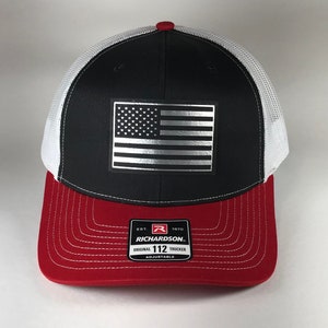 Richardson 112 American Flag 6 Panel Adjustable Snapback Trucker Mesh Hat, US Flag Hat, American Flag Hat, Richardson 112, Leatherette