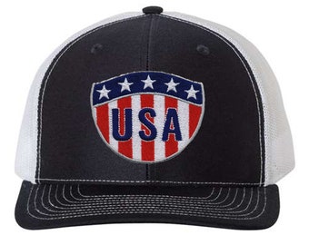 USA Flag Shield Trucker Hat, Richardson 112 Snapback