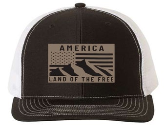 American Flag Trucker Hat, Land Of The Free Patch, Richardson 112