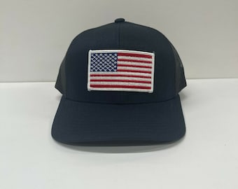 American Flag 6 Panel Adjustable Snapback Trucker Mesh Hat, US Flag Hat, American Flag Hat, USA Hat, American Flag Patch