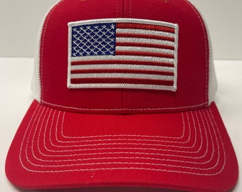 American Flag Adjustable Snapback Trucker Mesh Hat, US Flag Hat, American Flag Hat, Patriotic Hat