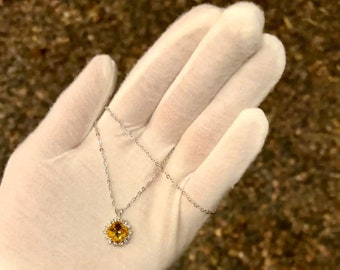 Yellow | Cushion halo pendant necklace | Lady Gaga necklace | Canary yellow necklace