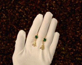 Green | Round crystal Christmas tree charm lever-back earrings | Holiday gift idea earrings | Christian jewelry