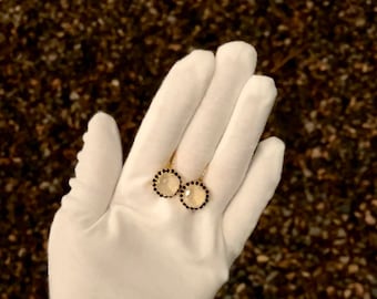 Ivory and Black | Large cushion halo lever back earrings | 1947 Paris New Look Bar Suit inspired earrings