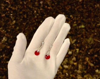 Red | Round crystal lever back drop earrings | Wizard of Oz Ruby Slippers red earrings