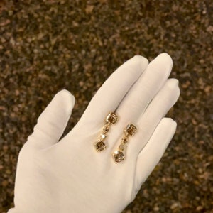 Gold | Imperial and round cut drop stud earrings | Bridal earrings | Queen Elizabeth | Daphne | Downton | Dangle earrings for wedding