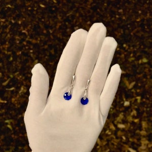 Blauw | Ronde kristallen oorbellen met hendel aan de achterkant | Blauwe blauwe hangoorbellen Heart of the Ocean Titanic