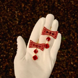 Red | Wizard of Oz Ruby Slippers inspired bow and cushion lever back earrings | Dorothy Gale earrings | Oz collectible | Oz collector