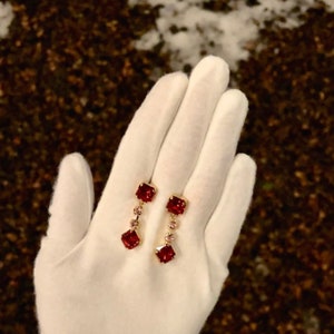 Red and Pink | Asscher and round cut crystal post earrings | Valentine’s Day gift earrings jewelry