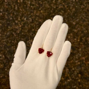 Red | Trilliant cut crystal lever back earrings | Trillion rhinestone earrings | Triangle earrings | January birthstone earrings