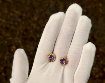 Purple and Pink | Small round crystal halo stud earrings | Sugarplum Fairy purple post earrings | Nutcracker Ballet | Stud earrings women