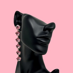 Pink | Cherry Blossom inspired crystal rhinestone post earrings | Flower dangle earrings for women | Spring fashion | Sakura earrings