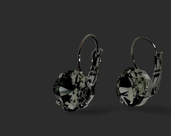 Black | Small cushion cut crystal rhinestone lever back earrings for women | Sparkly black pillow cut drop earrings for women | Goth style