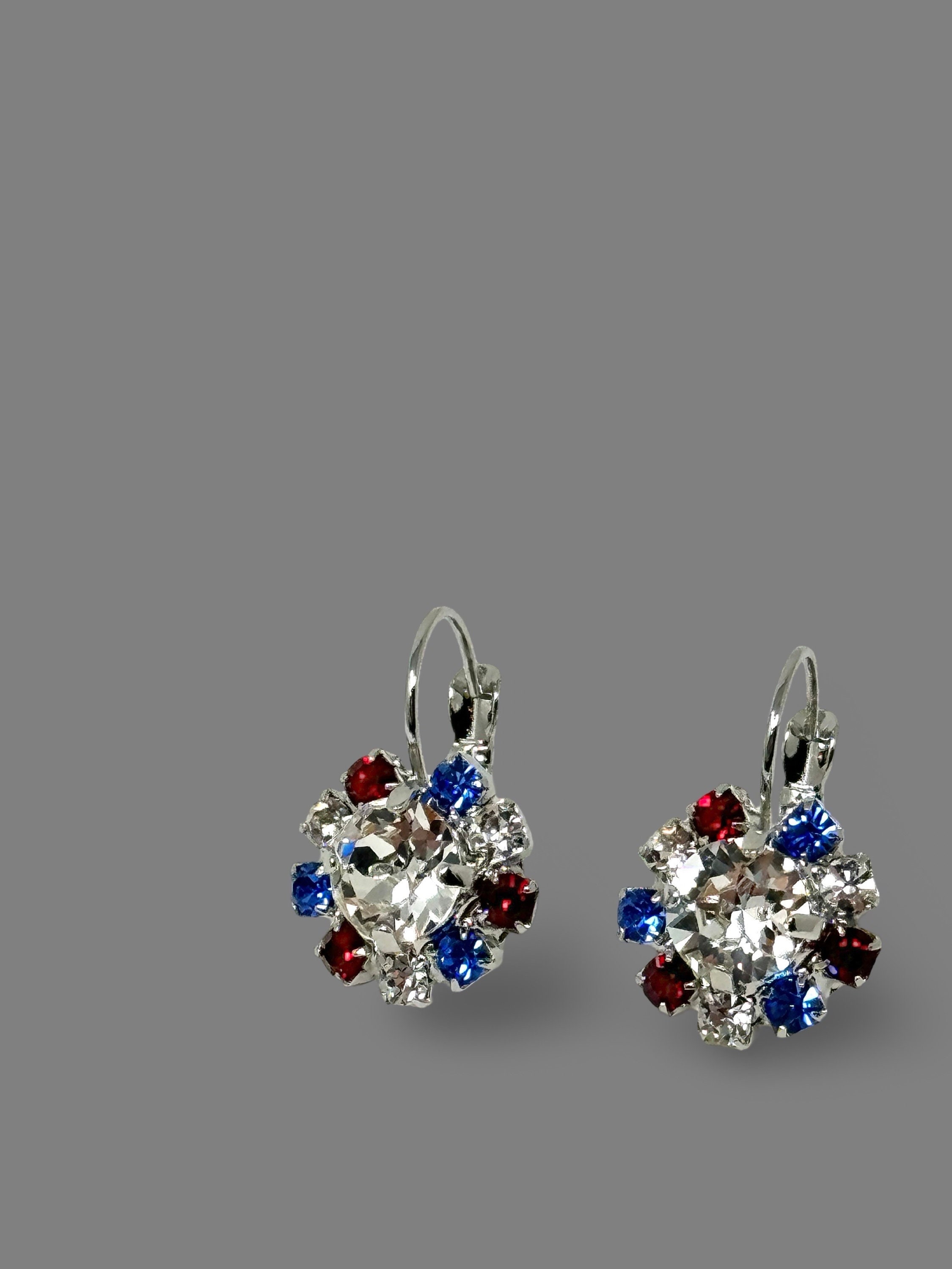 Red, White and Blue | Round halo lever-back American Flag earrings | United States Flag earrings | Fourth of July patriotic earrings