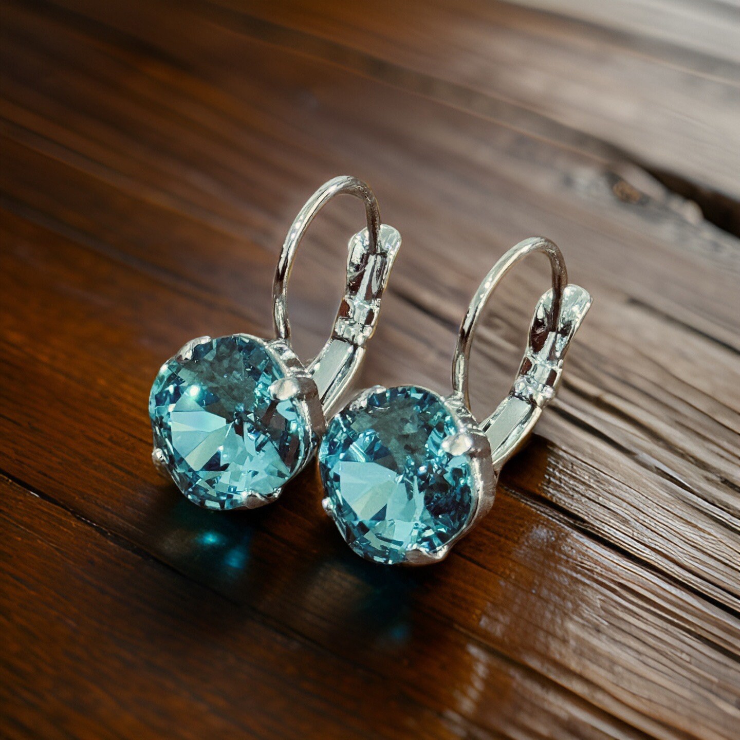 Blue | Small cushion lever back earrings | Robin’s egg blue earrings | Something Blue bridal earrings for women | Audrey Hepburn | Aqua