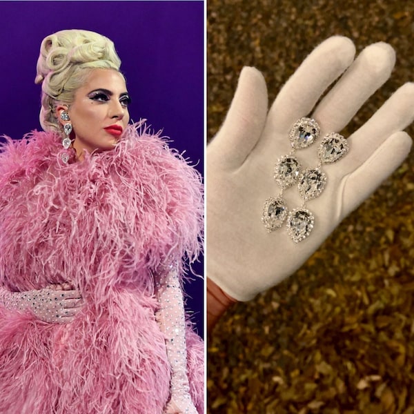 Clear | Pear halo drop stud earrings | Lady Gaga Inspired earrings | Beauty pageant earrings | Drag queen earrings | Lady Gaga cosplay