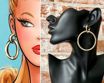 Gold | Margot Robbie Barb E Doll inspired double hoop earrings for women | Barbi cosplay | Barbi costume | 1950’s style hoop earrings