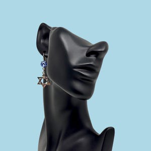 Blue | Star of David round lever-back crystal earrings | Jewish earrings | Bat Mitzvah gift earrings | Hanukkah earrings