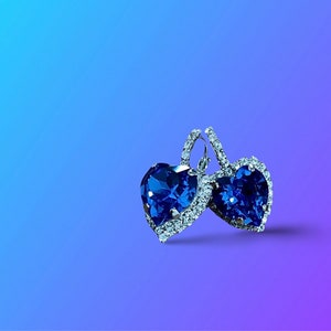 Blauw | Op Titanic Heart of the Ocean geïnspireerde oorbellen met hefboomeffect | Hartoorbellen met strassteentjes | Titanic-sieraden | Titanic-verzamelobject
