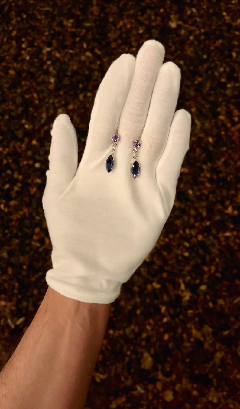 Purple | Round and Marquise cut crystal rhinestone lever back earrings | Dangle earrings for women | Dangle earrings for wedding | Violet image 1