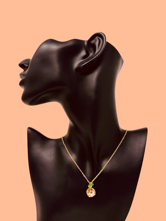 Peach and Green Ariana Grande inspired peach pendant necklace Color of the Year 2024 adjustable length crystal rhinestone necklace