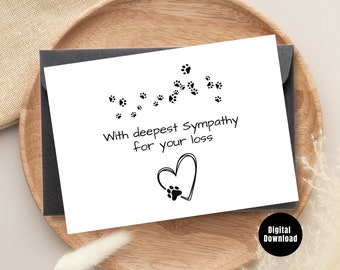Printable Dog Sympathy Card, Cat Sympathy Card, Pet Condolence Card, Loss of Pet
