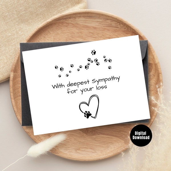 Printable Dog Sympathy Card, Cat Sympathy Card, Pet Condolence Card, Loss of Pet