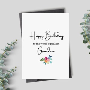 Cartão de aniversário para a vovó - a melhor vovó do mundo, feliz aniversário, vovó, flores em aquarela