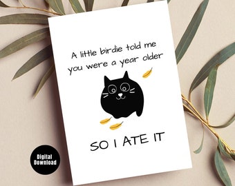 Carte d’anniversaire imprimable, carte d’anniversaire de chat drôle, carte de chat imprimable, cadeau d’amant de chat