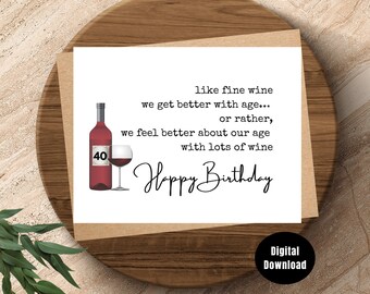 40th Birthday Card for Friend, Fine Wine 40th Gift for Her, 40th Birthday Card for Him, Wine Gifts