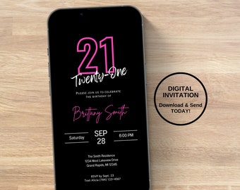 21st Birthday Invitation, 21st Birthday Invite, Digital Birthday Invitation - Editable Template