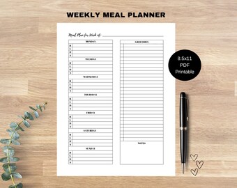 Weekly Meal Planner, Meal Plan for the Week, Meal Prep Planner, Diet Planner - Printable