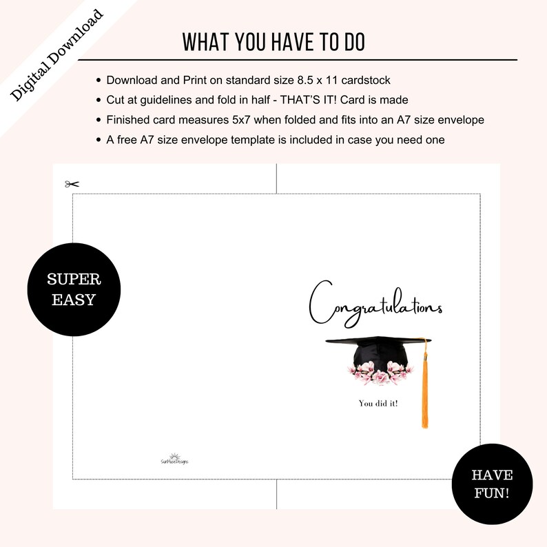 Graduation Card Cursive Congratulations Card for Graduate, Floral Graduation Card, Congrats ...