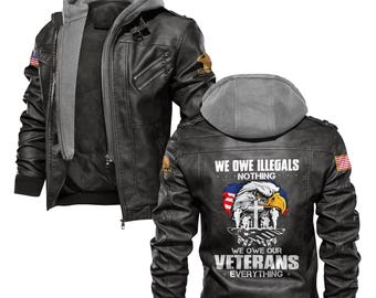 Veterans Leather Jackets For Men, Military Jacket-Inspired Design With American Flag Details, Ideal For 4th Of July Gifts