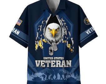 Proudly Served Veteran Hawaiian Shirt, Bald Eagle Multicolor Full Size S-5XL Button Down Shirt, Veteran's Day Gifts