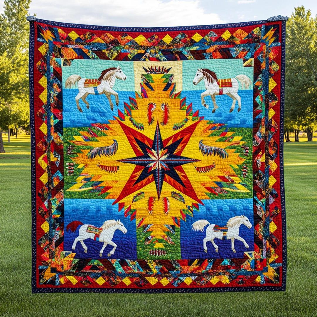 Horse Native American Star Quilt Blanket, Native Throw, Bohemian ...
