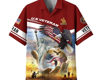 Veteran Hawaiian Shirt, Liberty Of Statue Multicolor Full Size S-5XL Button Down Shirt, Veteran's Day Gifts