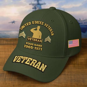 Embroidered Veteran Hats - Custom Hats Military For Men, Embroidered Patch Design, Adjustable Baseball Cap, Veteran Dad Gifts