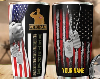 Personalized Veteran Tumbler, Custom Veteran Skinny Tumbler, Military Travel Mug, Veteran Insulated Bottle, Veteran Gifts For Men