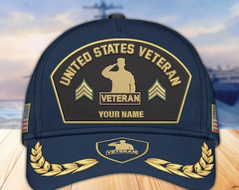 Embroidered Veteran Hats - Personalized Military Retired Hats, Embroidered Patch, Adjustable Baseball Cap, Veteran Gifts