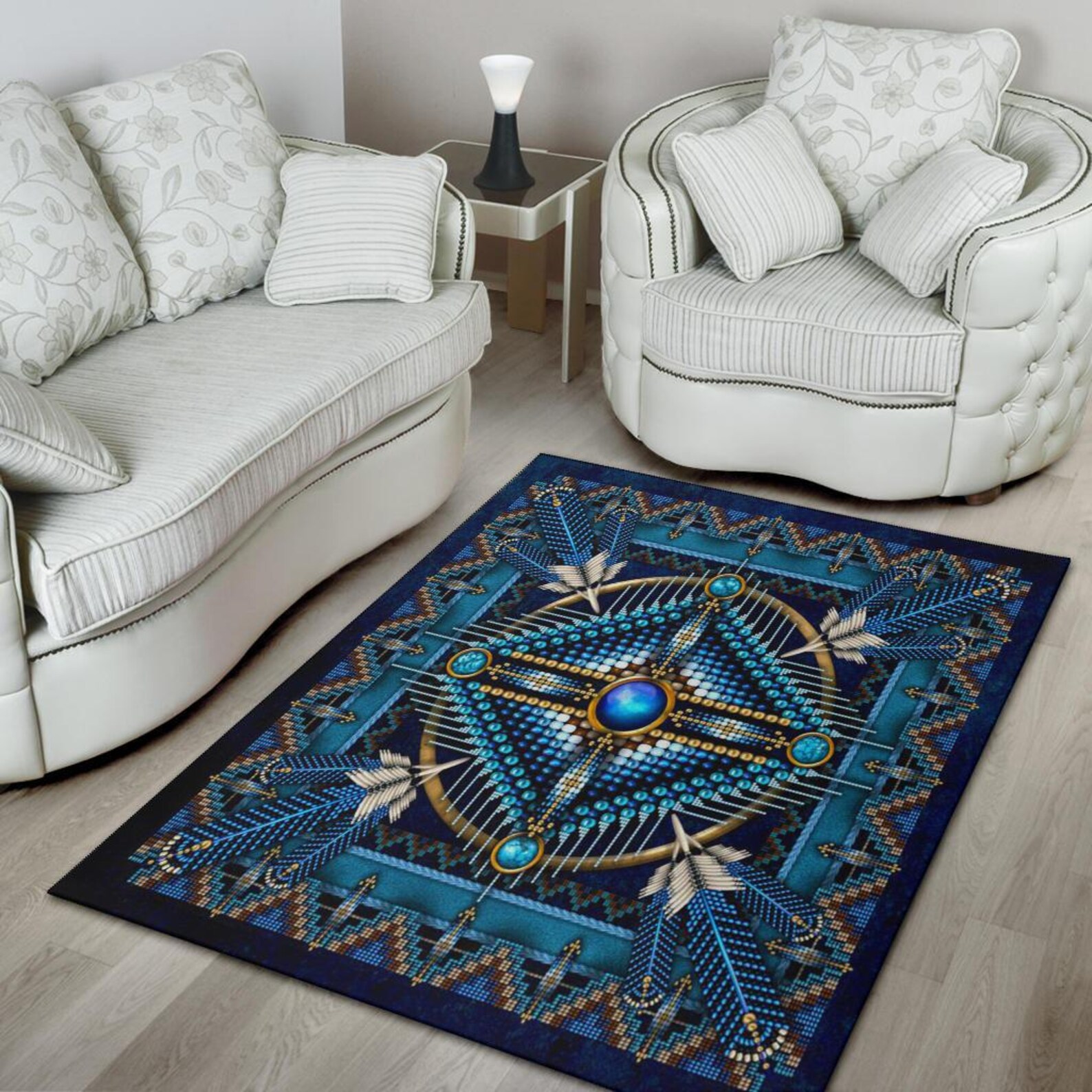 Naumaddic Arts Blue Native American Area Rug, Indigenous Area Rug ...