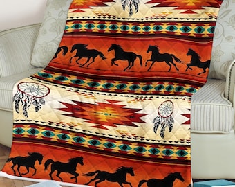 Native Design Camping Blanket Indian Blanket Native Throw Geometric Throw Native Quilt Blanket Indigenous Throw Native Gift Native Horse