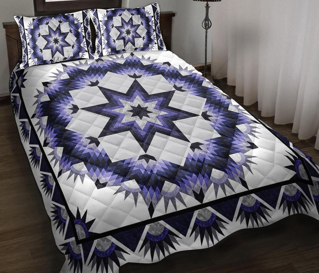 Native American Star Quilt Bedding Sets, Purple Indigenous Bedspread ...