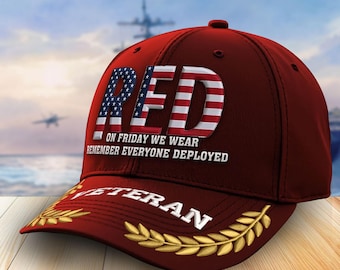 Embroidered RED Veteran Caps, Remember Everyone Deployed Veteran Hat, Military Retired Hats, Military Retirement Gifts, Veteran Gifts