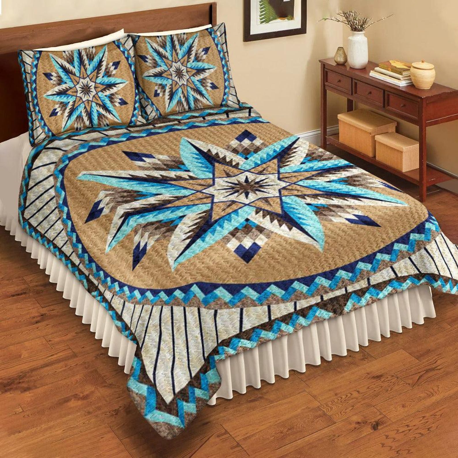 Native American Star Quilt Bedding Set, Indigenous Bedspread, Navajo