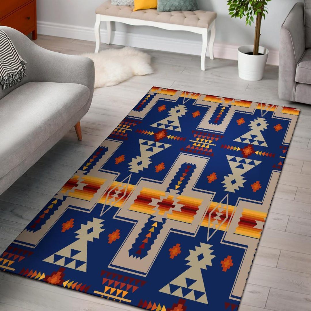 Navy Tribe Design Native American Area Rug, Navajo Indigenous Area Rug ...