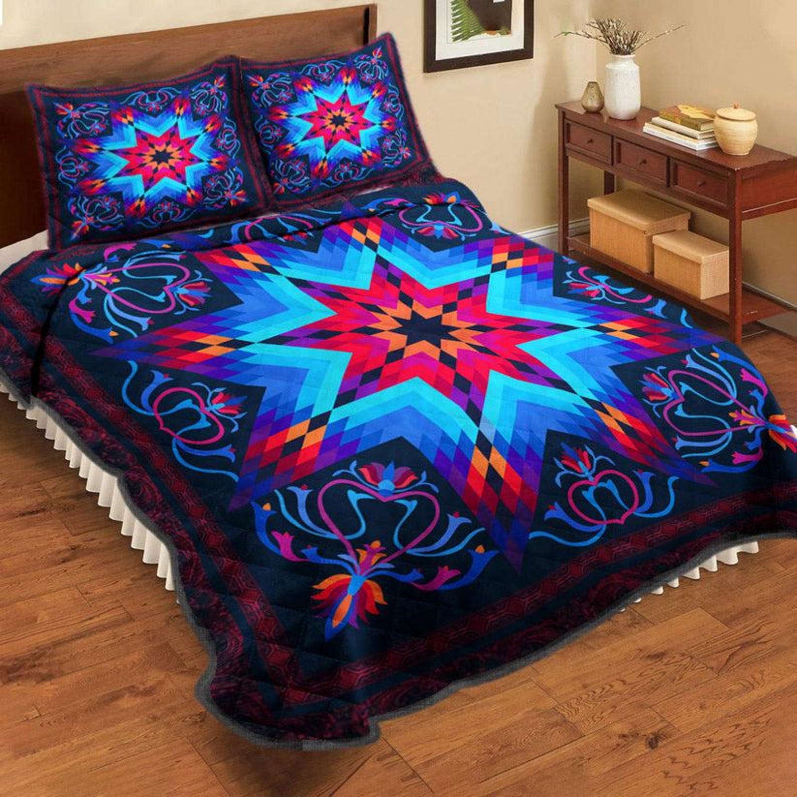 Colorful Native American Star Quilt Bedding Set, Vibrant Tribal ...
