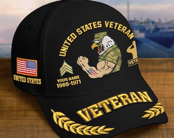Embroidered Veterans Hats - Custom Military Caps For Men, Embroidered Patch Design, Adjustable Cap, Veterans Day Gift Ideas